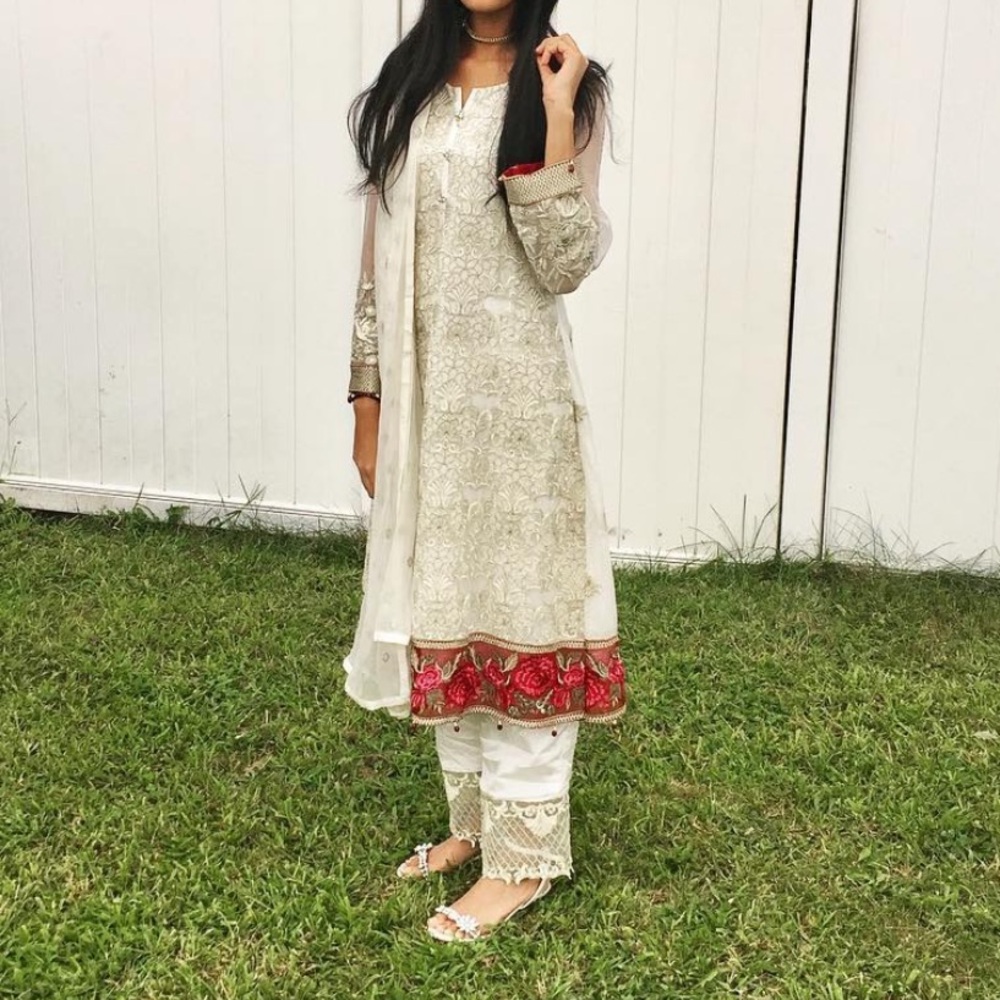Baroque Red and White Embroidered Dress